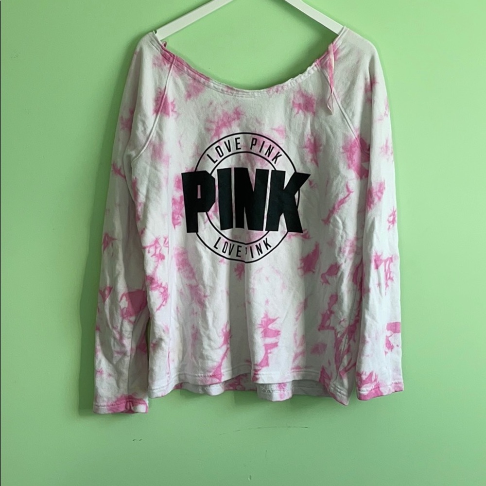 PINK VICTORIAS SECRET Tie-dye Off Shoulder Sweatshirt SZ L